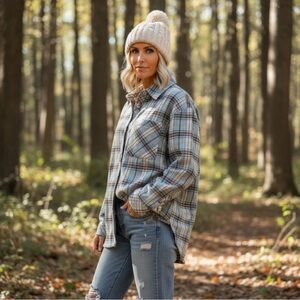 PETAL DEW Oversized plaid lightly quilted Shacket S M L